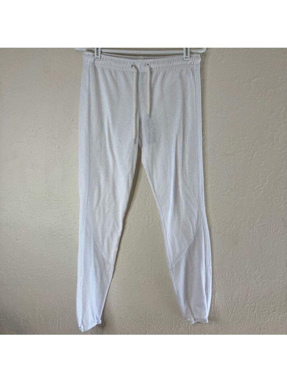 MONROW Super Soft Sweatpants Mesh Hem Panel in White
